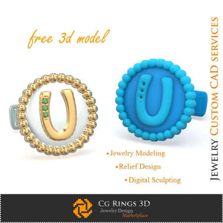 Cufflinks With Letter U - Free 3D CAD Jewelry