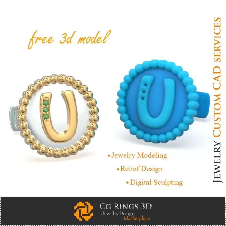 Gemelli con lettera U - Download gratuito di CAD 3D per gioielli