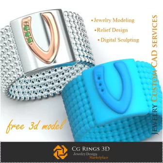 Ring With Letter V - Free 3D Jewelry Home, Jewelry 3D CAD, Free 3D Jewelry, Rings 3D CAD , Wedding Bands 3D, Eternity Bands 3D,