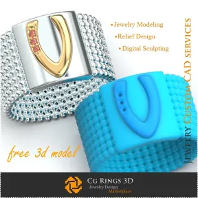 Ring With Letter V - Free 3D Jewelry