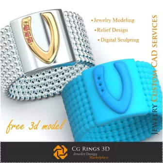 Bague avec Lettre V - Bijoux 3D Gratuits Home, Bijoux 3D CAO, Bijoux 3D Gratuits, Anneaux 3D CAO, Bandes de Mariage 3D, Bandes D