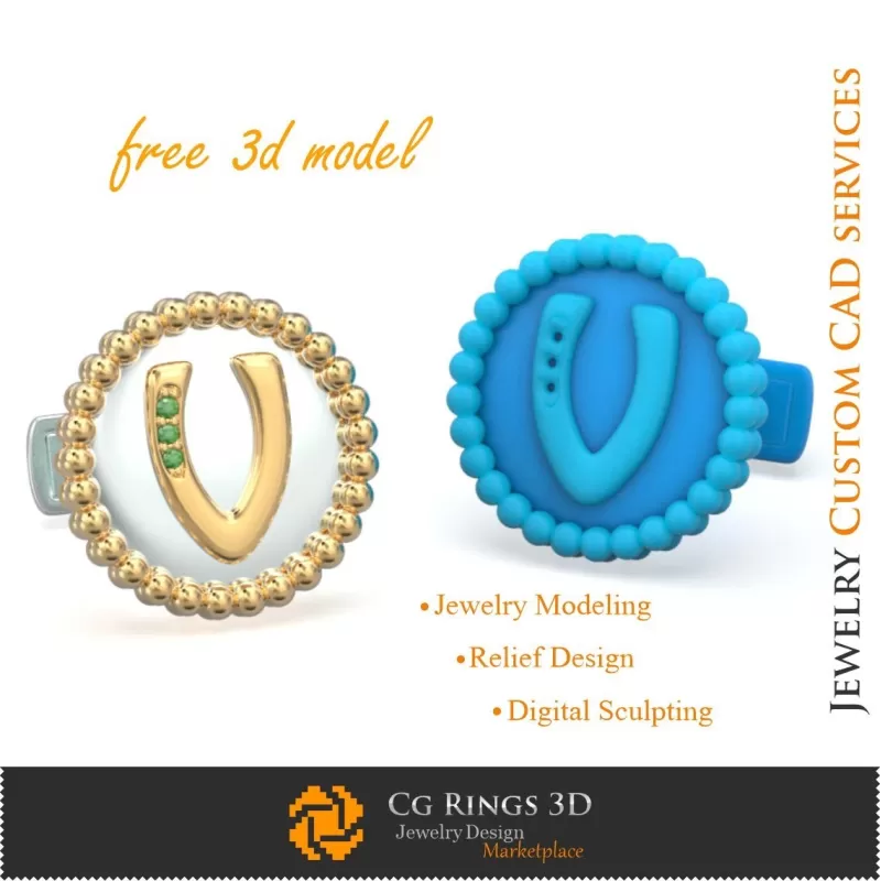 Butoni cu litera V - Bijuterii 3D CAD gratuite