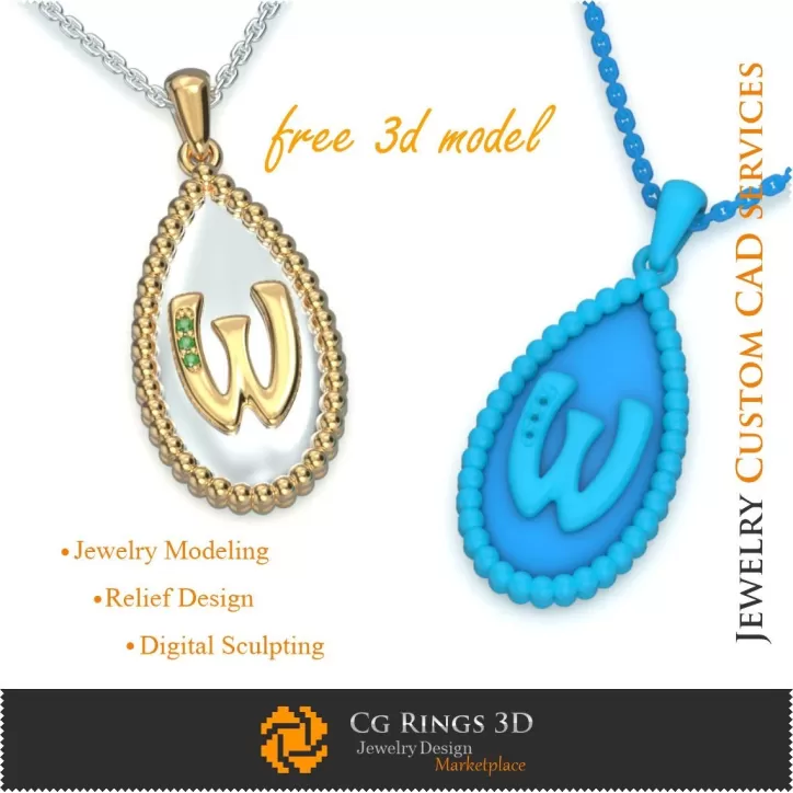 Colgante con letra W - Joyería 3D CAD gratuita Colgante con letra W - Joyería 3D CAD gratuita