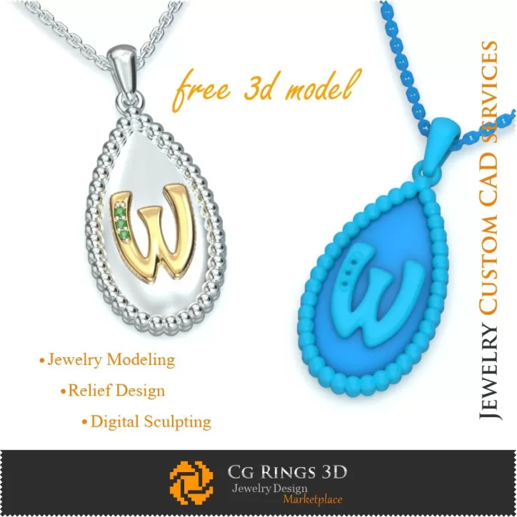 Pendentif avec la lettre W - Bijoux 3D CAO gratuits