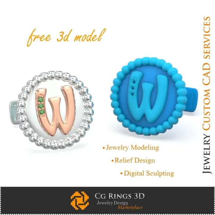 Gemelli con la lettera W - Gioielli 3D CAD gratuiti Gemelli con la lettera W - Gioielli 3D CAD gratuiti