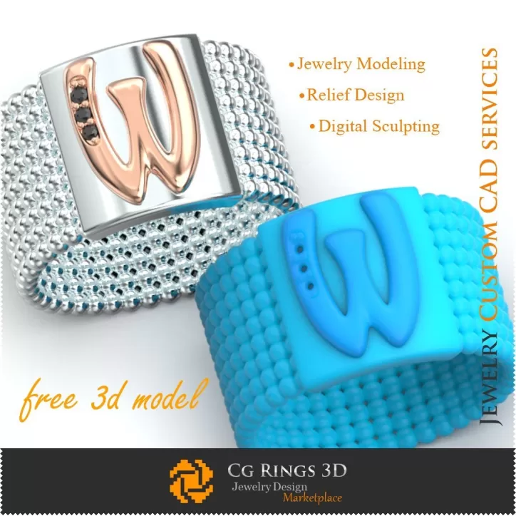 Inel cu litera W - Bijuterii 3D gratuite