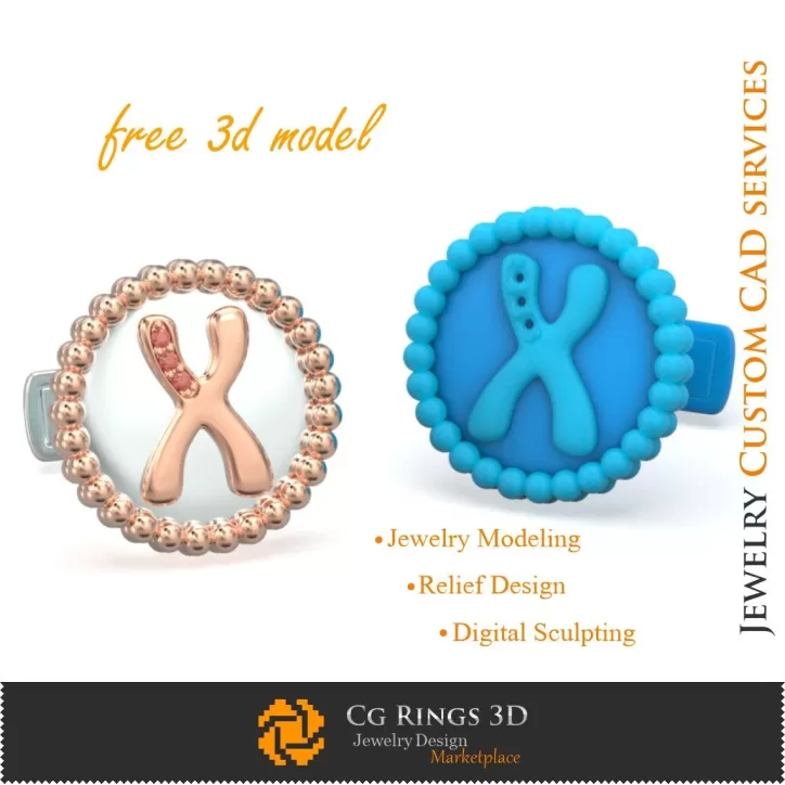 Boutons de manchette avec la lettre X - Bijoux 3D CAD gratuits
