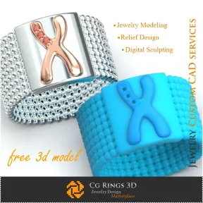 Anillo con letra X - Casa de joyería 3D gratuita, Joyas 3D CAD, Joyas 3D gratis, Anillos 3D CAD, Alianzas de boda 3D, Aros de