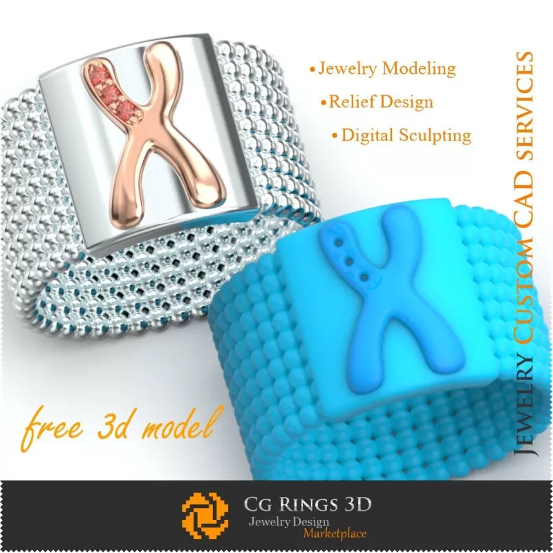 Anillo con la letra X - Joyería 3D Gratis