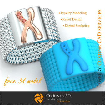Ring With Letter X - Free 3D Jewelry Home,  Jewelry 3D CAD, Free 3D Jewelry, Rings 3D CAD , Wedding Bands 3D, Eternity Bands 3D,
