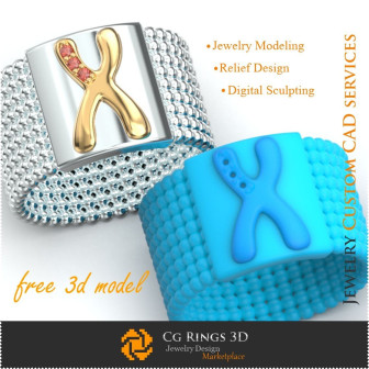 Inel cu Litera X - Bijuterii 3D Gratuite Home, Bijuterii 3D , Bijuterii Gratuite 3D, Inele 3D CAD, Verighete 3D, Inele Prieteni 