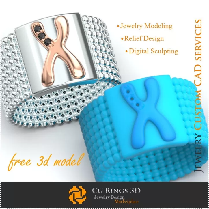 Anello con lettera X - Free 3D Jewelry