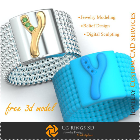 Ring With Letter Y - Free 3D Jewelry Home,  Jewelry 3D CAD, Free 3D Jewelry, Rings 3D CAD , Wedding Bands 3D, Eternity Bands 3D,