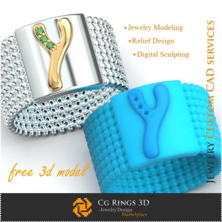 Ring With Letter Y - Free 3D Jewelry Home, Jewelry 3D CAD, Free 3D Jewelry, Rings 3D CAD , Wedding Bands 3D, Eternity Bands 3D,