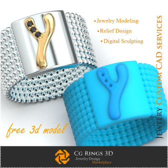 Ring With Letter Y - Free 3D Jewelry Home,  Jewelry 3D CAD, Free 3D Jewelry, Rings 3D CAD , Wedding Bands 3D, Eternity Bands 3D,