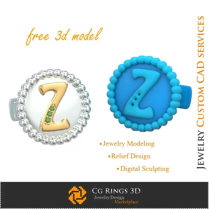 Butoni cu litera Z - Bijuterii 3D CAD gratuite