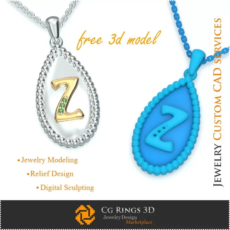 Ciondolo con lettera Z - Gioielli CAD 3D gratuiti