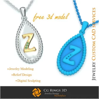 Pendant With Letter Z - Free 3D CAD Jewelry Home, Jewelry 3D CAD, Free 3D Jewelry, Pendants 3D CAD , 3D Letter Pendants, 3D Bal