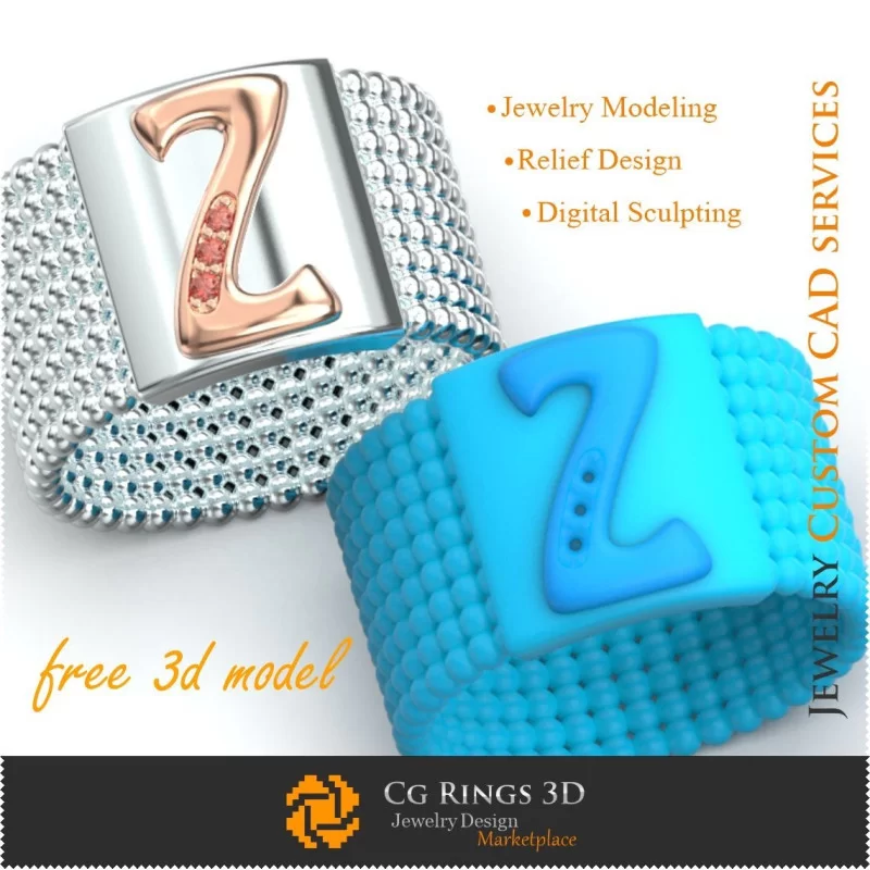 Ring With Letter Z - Free 3D Jewelry Home, Jewelry 3D CAD, Free 3D Jewelry, Rings 3D CAD , Wedding Bands 3D, Eternity Bands 3D,