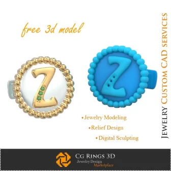 Cufflinks With Letter Z - Free 3D CAD Jewelry Home, Jewelry 3D CAD, Free 3D Jewelry, Cufflinks 3D CAD , 3D Whale Back Closure C