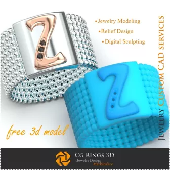 Anillo con letra Z - Joyería 3D gratis para el hogar, Joyería 3D CAD, Joyería 3D gratuita, Anillos 3D CAD, Alianzas de boda 3D,