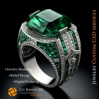 Ring With Emerald and Diamonds - 3D CAD Jewelry Home, AI - Jewelry 3D CAD , AI - Rings 3D CAD , AI - 3D CAD Jewelry Melody of C