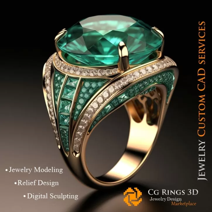 Anillo con esmeralda y diamantes - CAD 3D de joyería