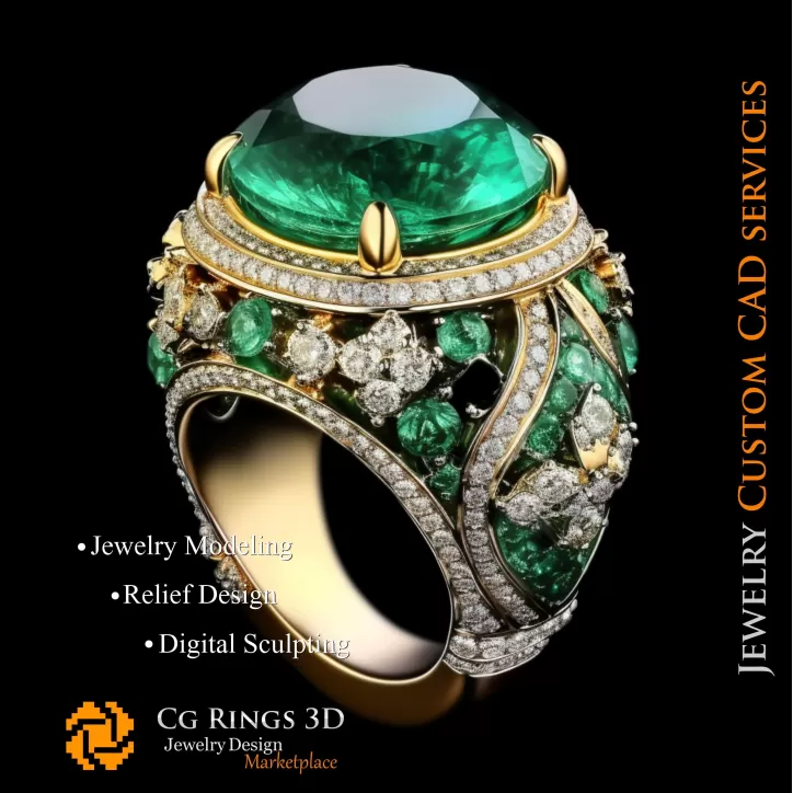 Anello con smeraldo e diamanti - 3D CAD Gioielli