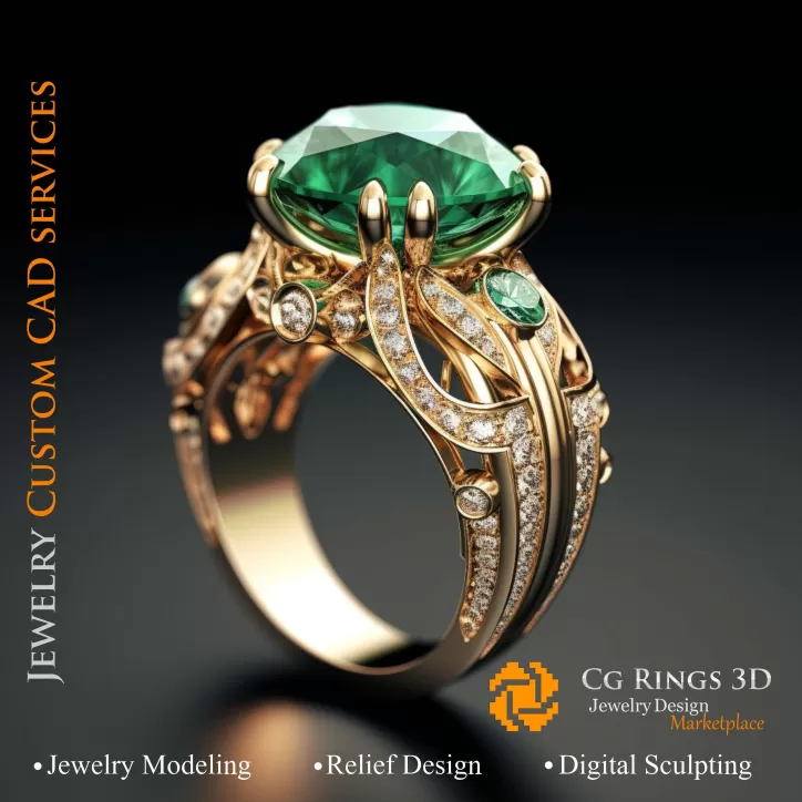 Ring mit Smaragd und Diamanten - 3D CAD Schmuck