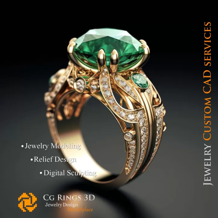 Ring mit Smaragd und Diamanten - 3D CAD Schmuck