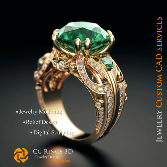 Ring With Emerald and Diamonds - 3D CAD Jewelry Home, AI - Jewelry 3D CAD , AI - Rings 3D CAD 