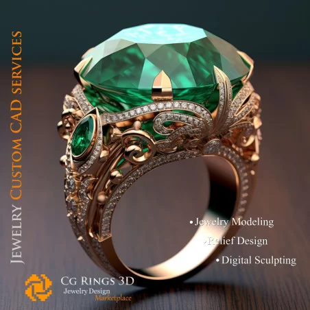 Ring mit Smaragd und Diamanten - 3D-CAD-Schmuck