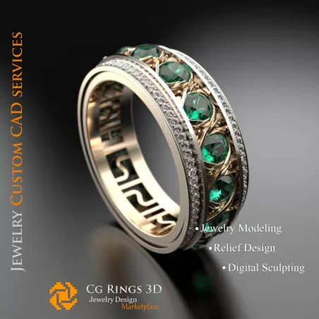 Anillo con esmeralda y diamantes - CAD 3D de joyería, IA - CAD 3D de anillos