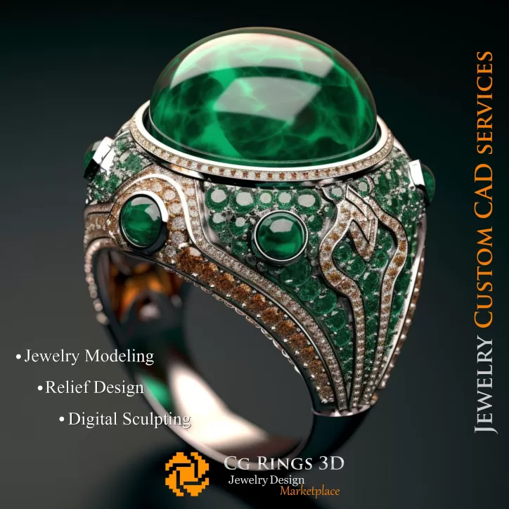 Anello con smeraldo e diamanti - 3D CAD Gioielli