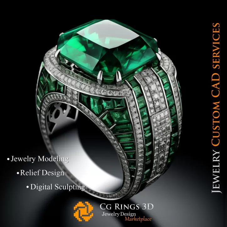 Ring mit Smaragd und Diamanten - 3D CAD Schmuck