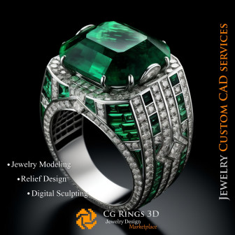 Ring With Emerald and Diamonds - 3D CAD Jewelry Home, AI - Jewelry 3D CAD , AI - Rings 3D CAD 