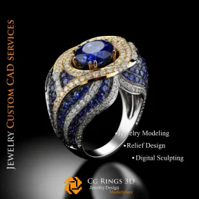Ring mit Saphir und Diamanten - 3D-CAD-Schmuck Zuhause, KI - Schmuck 3D-CAD, KI - Ringe 3D-CAD