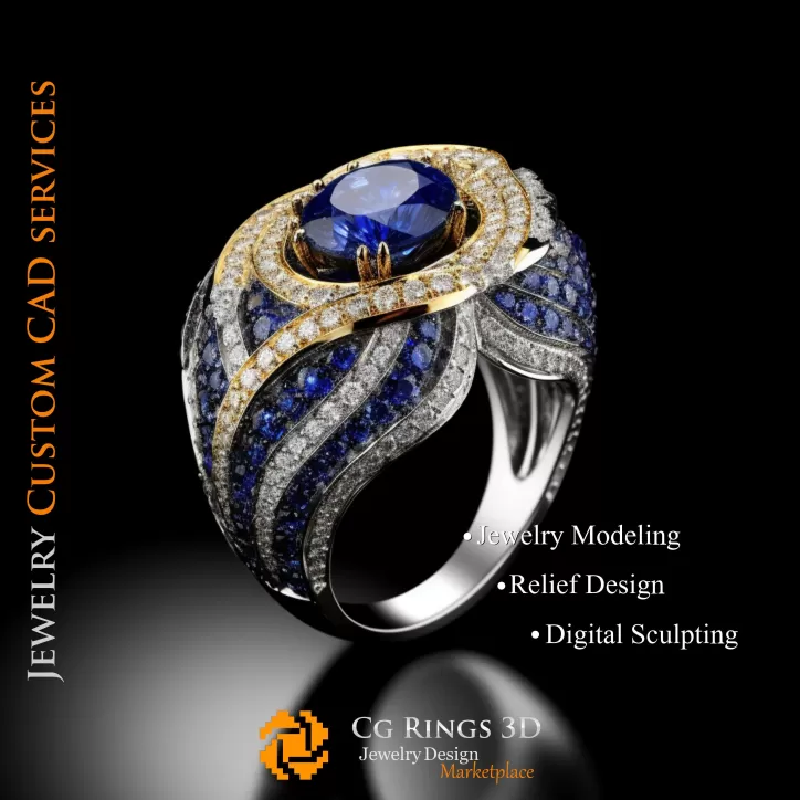 Ring mit Saphir und Diamanten - 3D CAD Schmuck