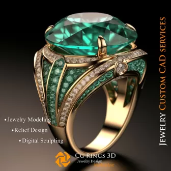 Anello con Smeraldo e Diamanti - CAD Gioielli 3D Home, AI - CAD Gioielli 3D, AI - CAD Anelli 3D