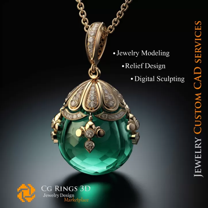 Pendente con Smeraldo e Diamanti - 3D CAD Gioielli Pendente con Smeraldo e Diamanti - 3D CAD Gioielli