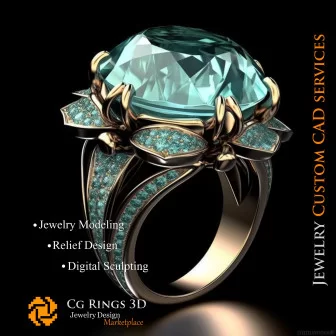 Ring With Aquamarin - 3D CAD Jewelry Home, AI - Jewelry 3D CAD , AI - Rings 3D CAD 