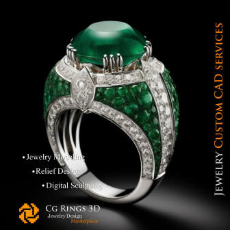 Ring With Emerald and Diamonds - 3D CAD Jewelry Home, AI - Jewelry 3D CAD , AI - Rings 3D CAD 