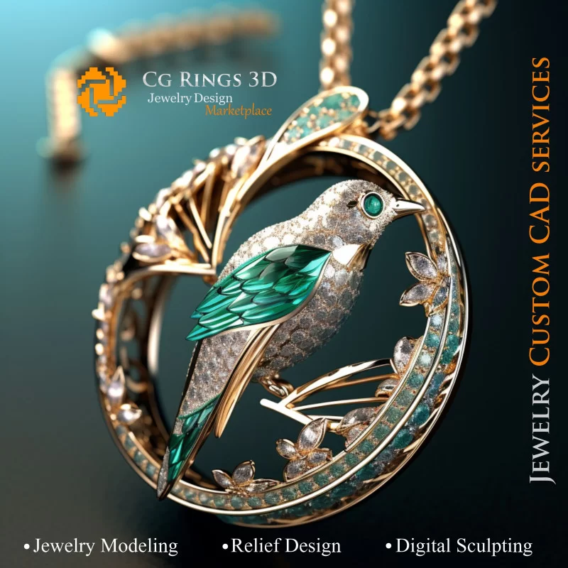 Colgante Pájaro en el Paraíso - CAD 3D de Joyería