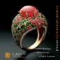 Ring mit Koralle, Smaragd und Diamanten - 3D-CAD-Schmuck Ring mit Koralle, Smaragd und Diamanten - 3D-CAD-Schmuck