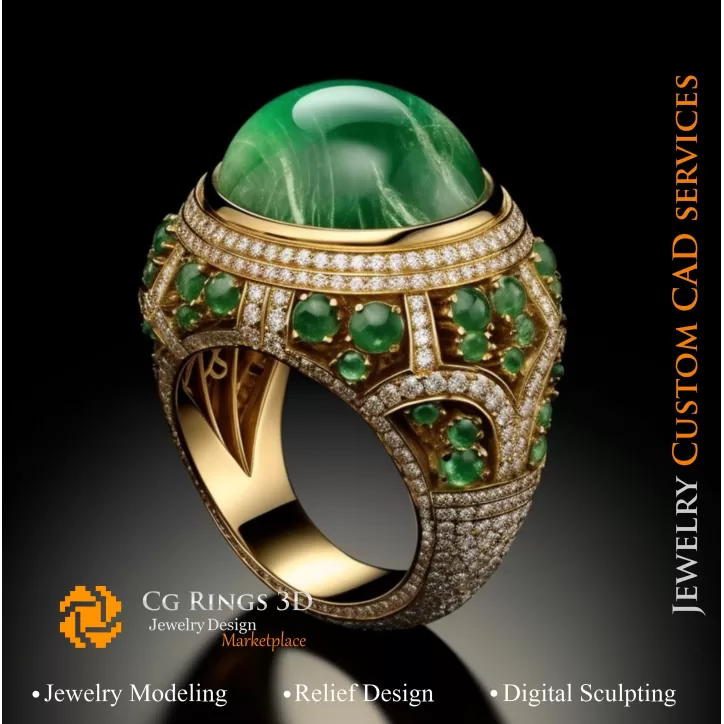 Ring mit Smaragd und Diamanten - 3D CAD Schmuck Ring mit Smaragd und Diamanten - 3D CAD Schmuck