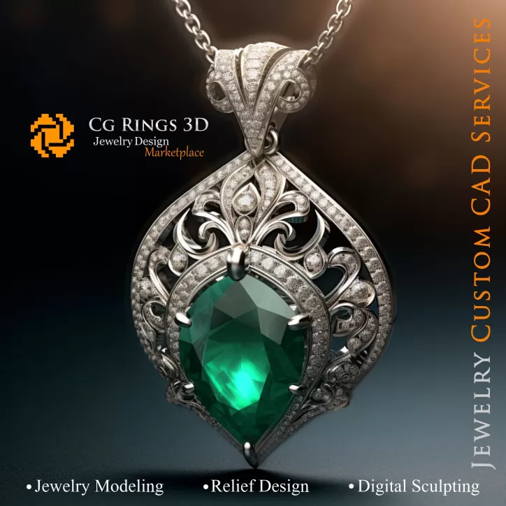 Anhänger mit Smaragd und Diamanten - 3D CAD Schmuck
