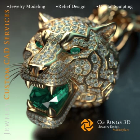 Pendant Tiger - Jewelry 3D CAD Home, AI - Jewelry 3D CAD , AI - Pendants 3D CAD 