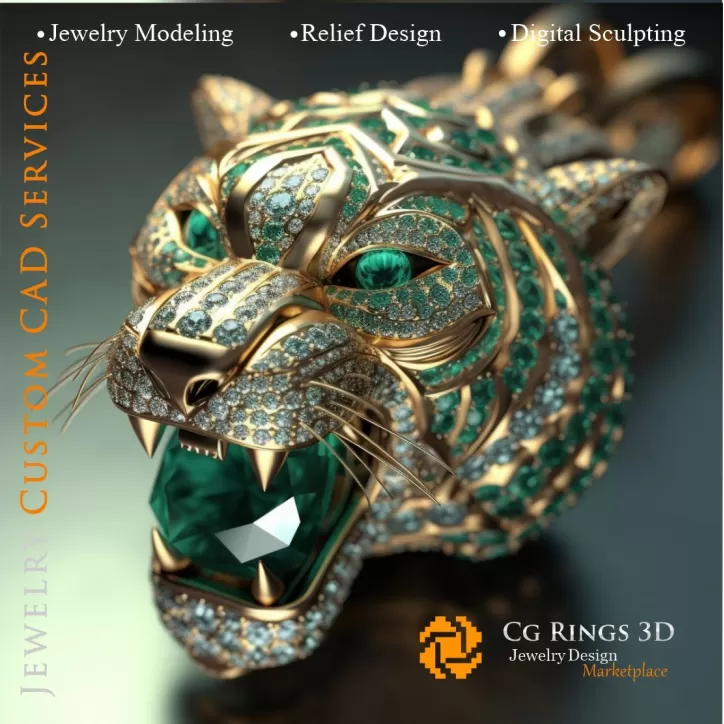 Anhänger Tiger mit Smaragden und Diamanten - Schmuck 3D CAD