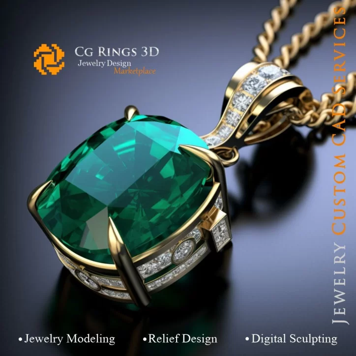 Pendant with Emerald and Diamonds - Jewelry 3D CAD