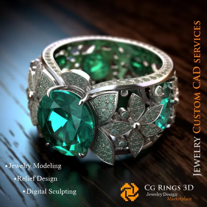 Anello con Smeraldo e Diamanti - 3D CAD Gioielli